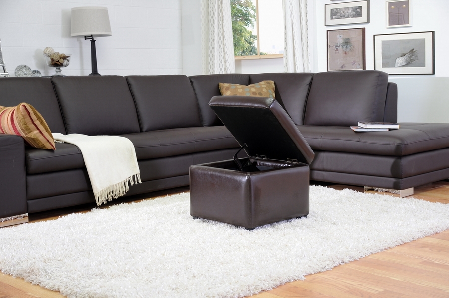 Dark Brown Full Leather Small Storage Cube Ottoman Wholesale